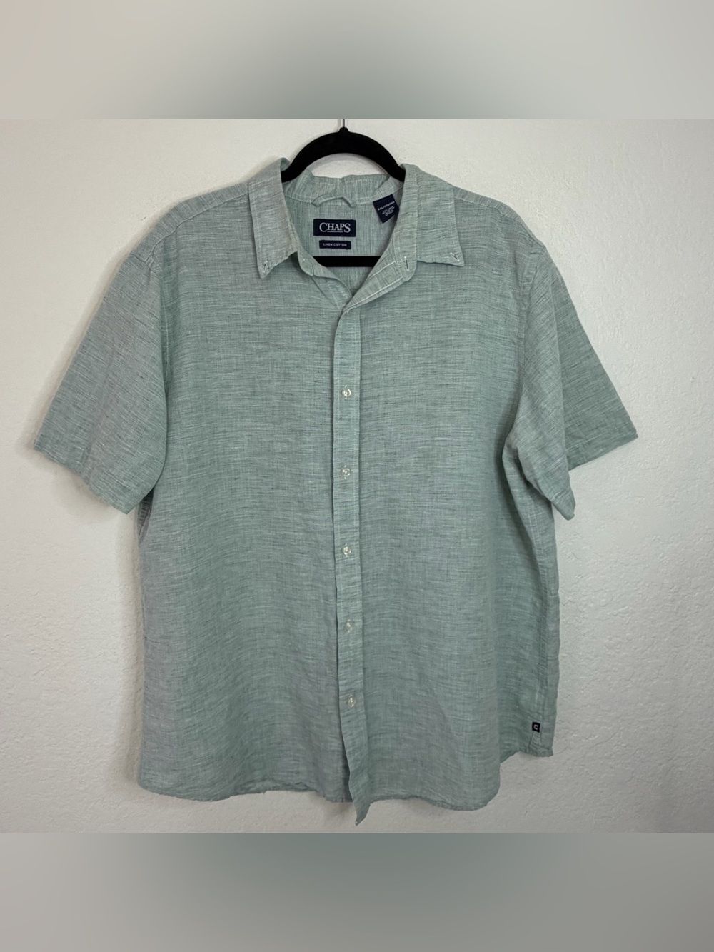 Chaps Linen Cotton Blend Button Up Light Green Shirt Short Sleeve Men’s Size XXL